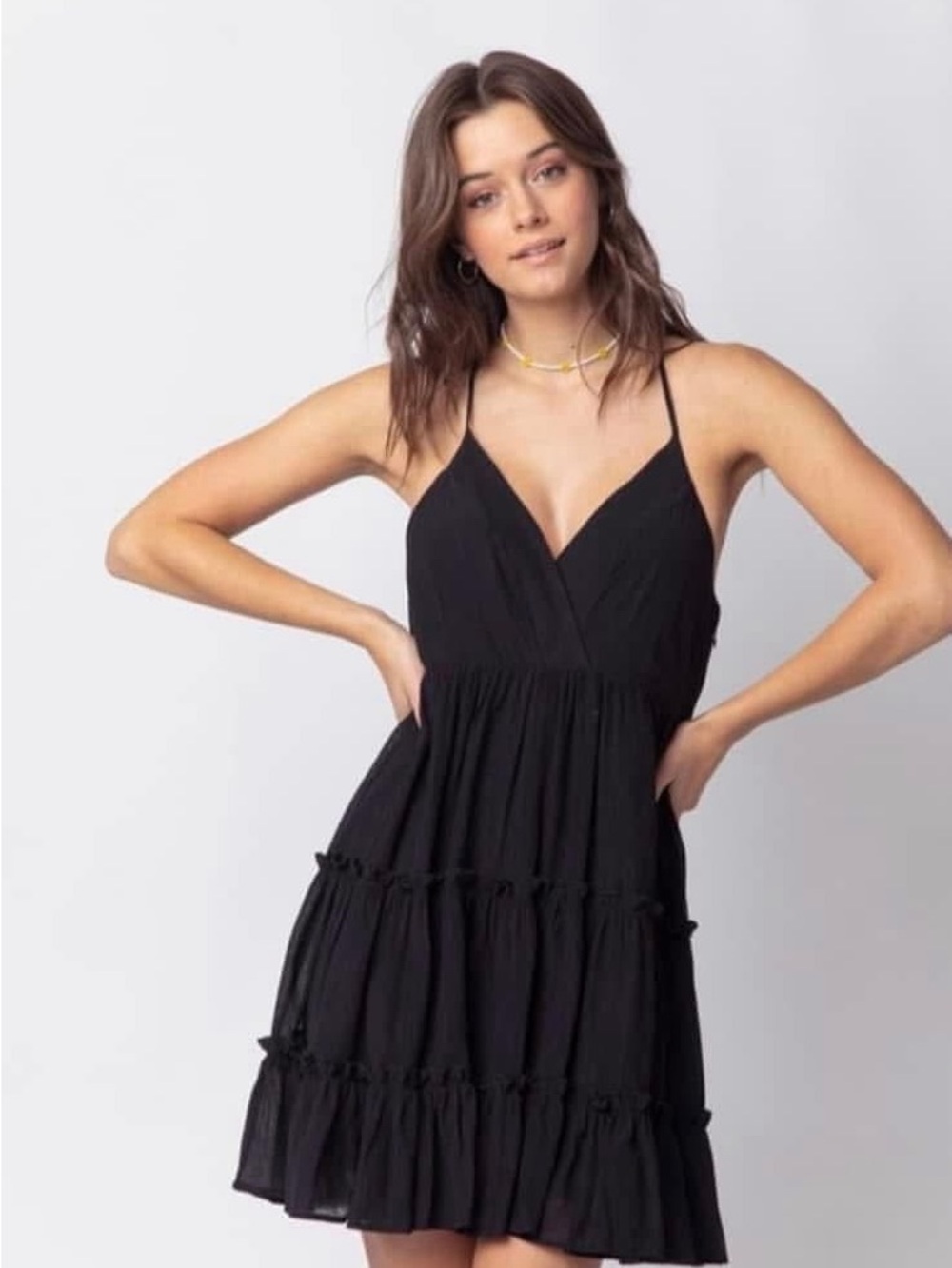 Spaghetti-Strap Black Tiered Mini Dress